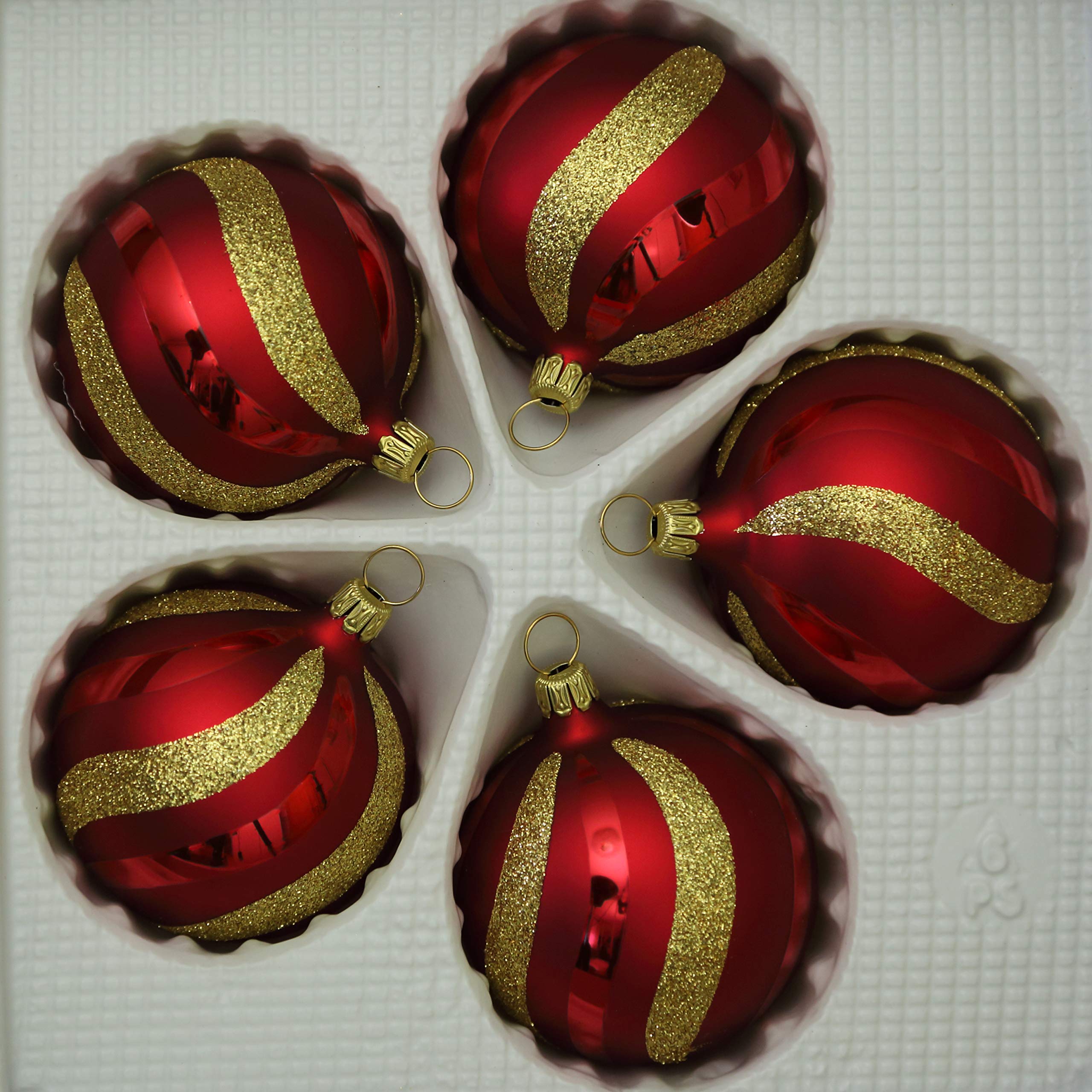 lauschaer-glas-christbaumkugeln-dunkelrot-matt-mit-dekor-5-st-ck-6-cm image 2