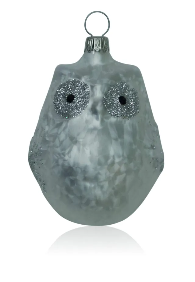 lauschaer-glas-christbaumschmuck-kleine-eule-eislack-wei-3-st-ck-mundgeblasen image 1