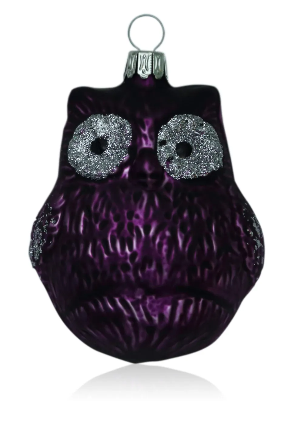 lauschaer-glas-gro-e-eule-lila-matt-9-cm-christbaumschmuck-mundgeblasen image 1