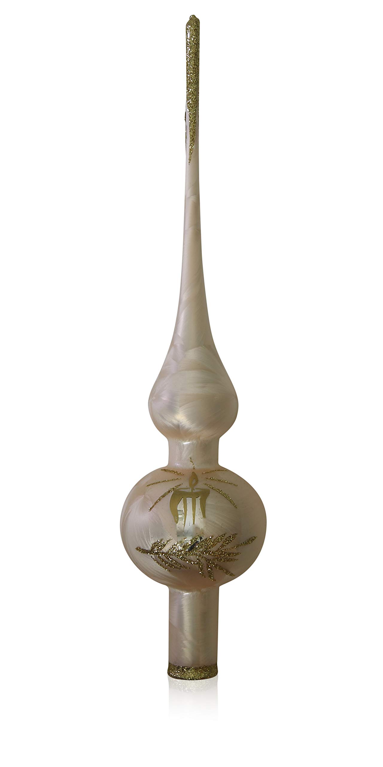 lauschaer-glas-christbaumspitze-6cm-eislack-champagner-mit-kerze image 1