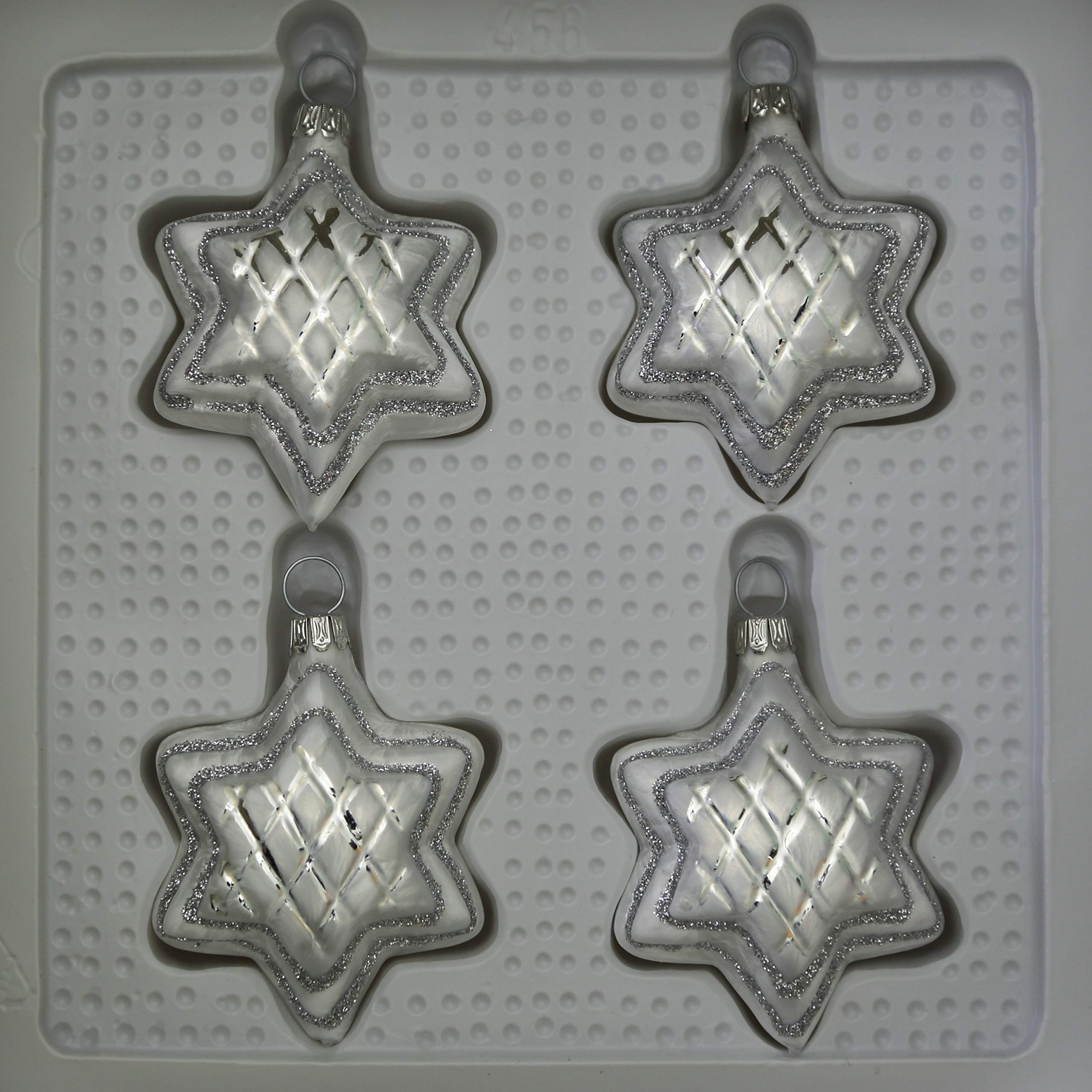 lauschaer-glas-christbaumschmuck-sterne-eislack-wei-mit-dekor-4-st-ck image 2