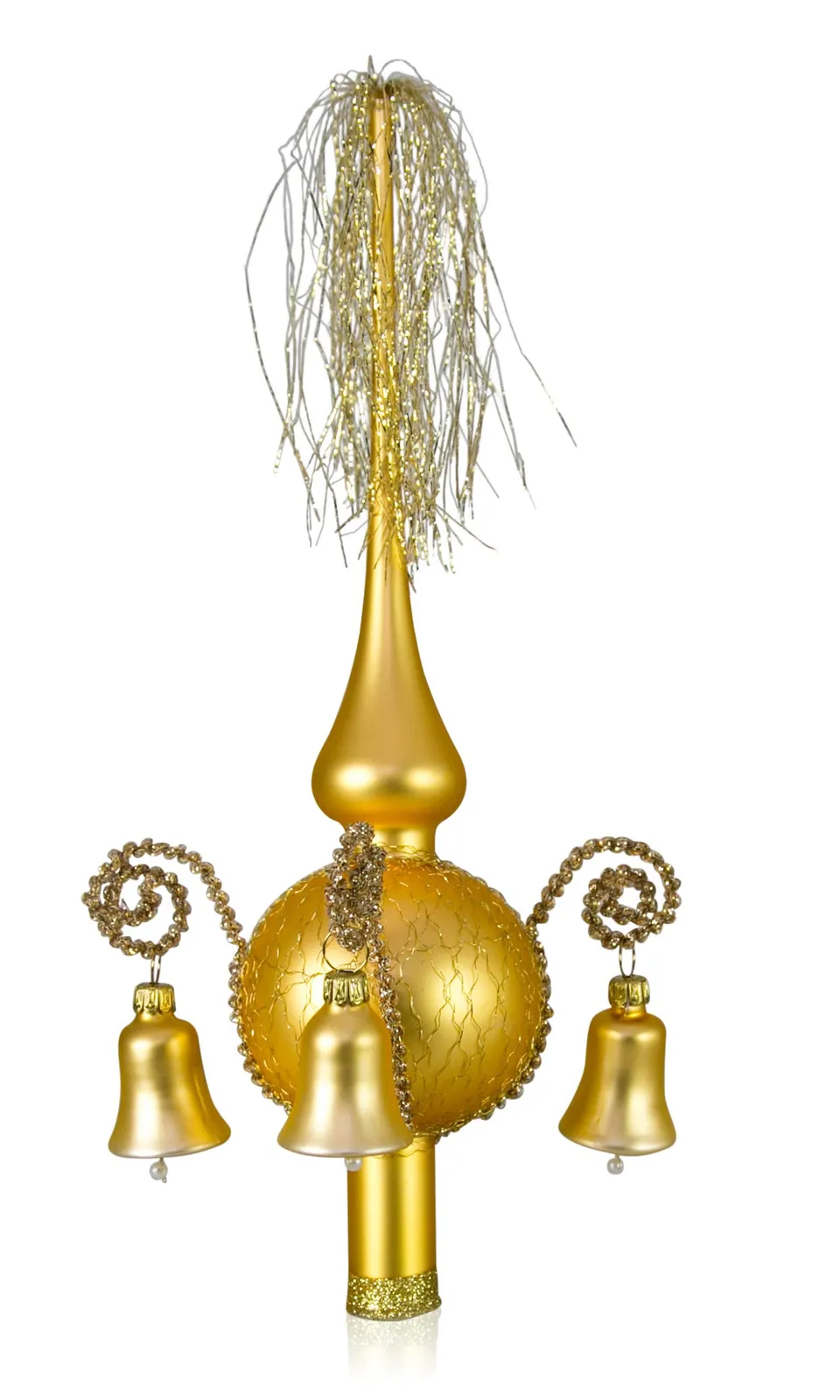 lauschaer-glas-weihnachtsbaumspitze-mit-gl-ckchen-gold-matt-umsponnen-l-ca-28cm- image 1