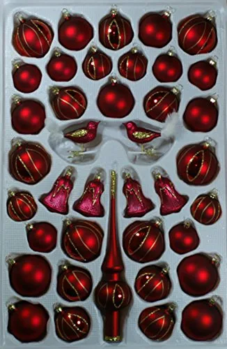 lauschaer-glas-sortiment-mit-formglocken-dunkelrot-matt-39-teile-christbaumschmu image 1