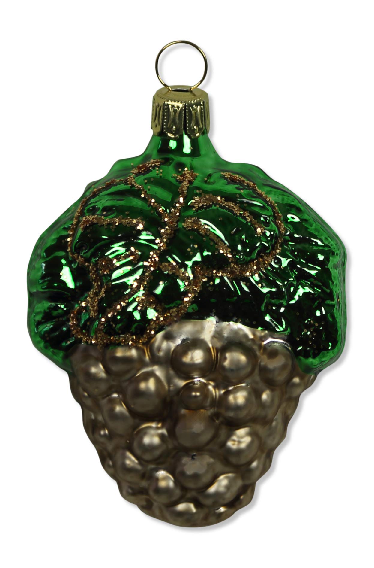 lauschaer-glas-christbaumschmuck-gro-e-traube-gr-n-messinggold-mundgeblasen image 1