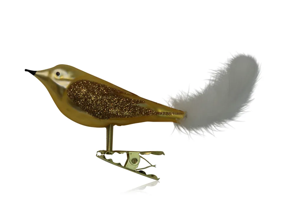 lauschaer-glas-vogel-mit-federschwanz-gold-matt image 1