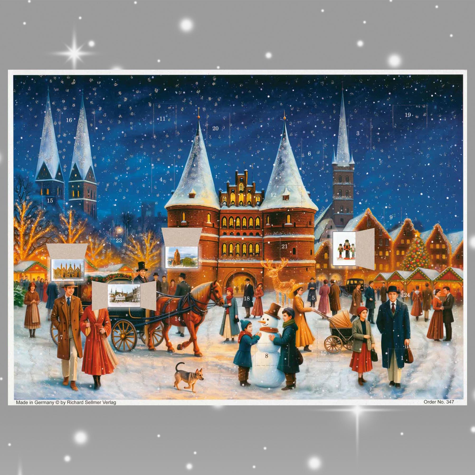 sellmer-verlag-adventskalender-buntes-treiben-vor-dem-holstentor-a3-stadt-motiv image 2