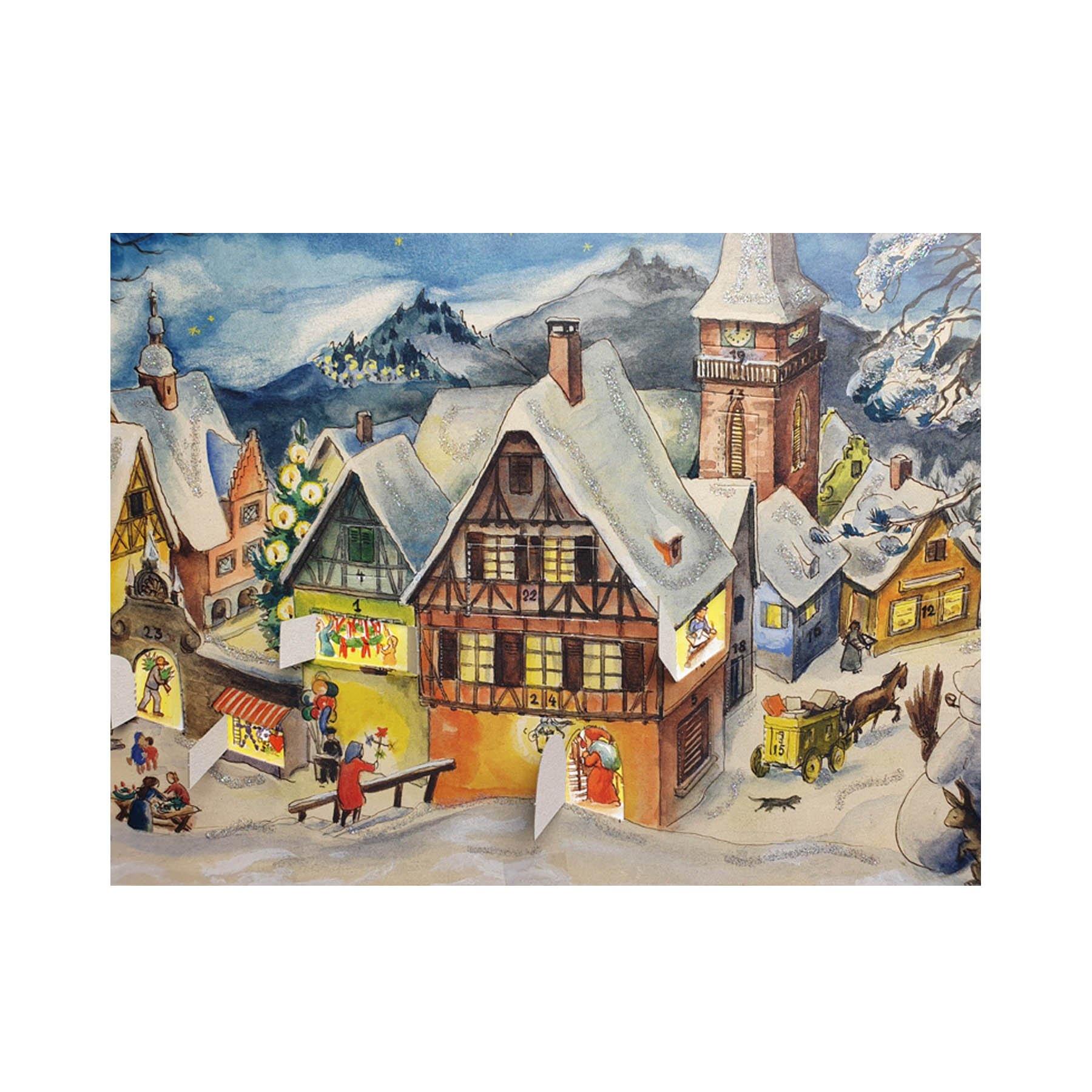 sellmer-verlag-panorama-adventskalender-kleines-dorf-im-winter-aufstellkalender image 4