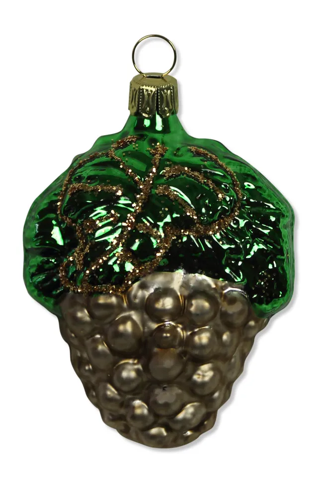 lauschaer-glas-christbaumschmuck-gro-e-traube-gr-n-messinggold-mundgeblasen image 1