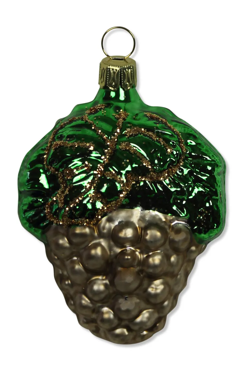 lauschaer-glas-christbaumschmuck-gro-e-traube-gr-n-messinggold-mundgeblasen image 1