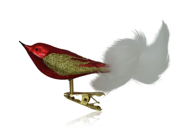 lauschaer-glas-vogel-mit-federschwanz-rot-matt-mundgeblasen-handdekoriert image 1