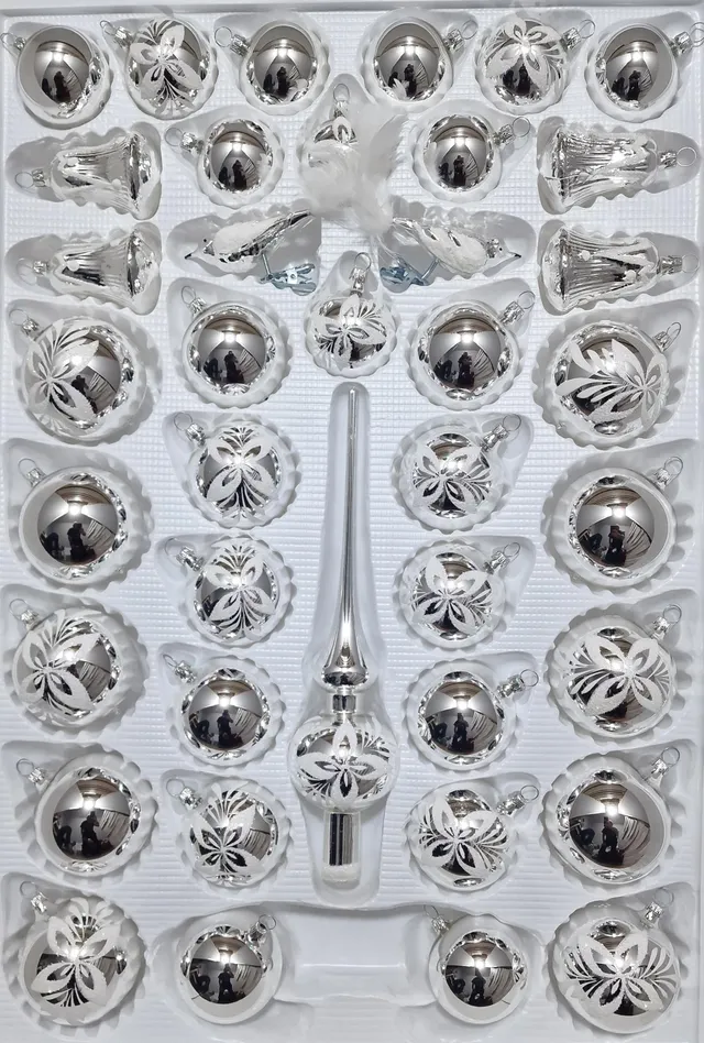 lauschaer-glas-christbaumschmuck-sortiment-mit-formglocken-silber-mit-wei-en-blu image 1