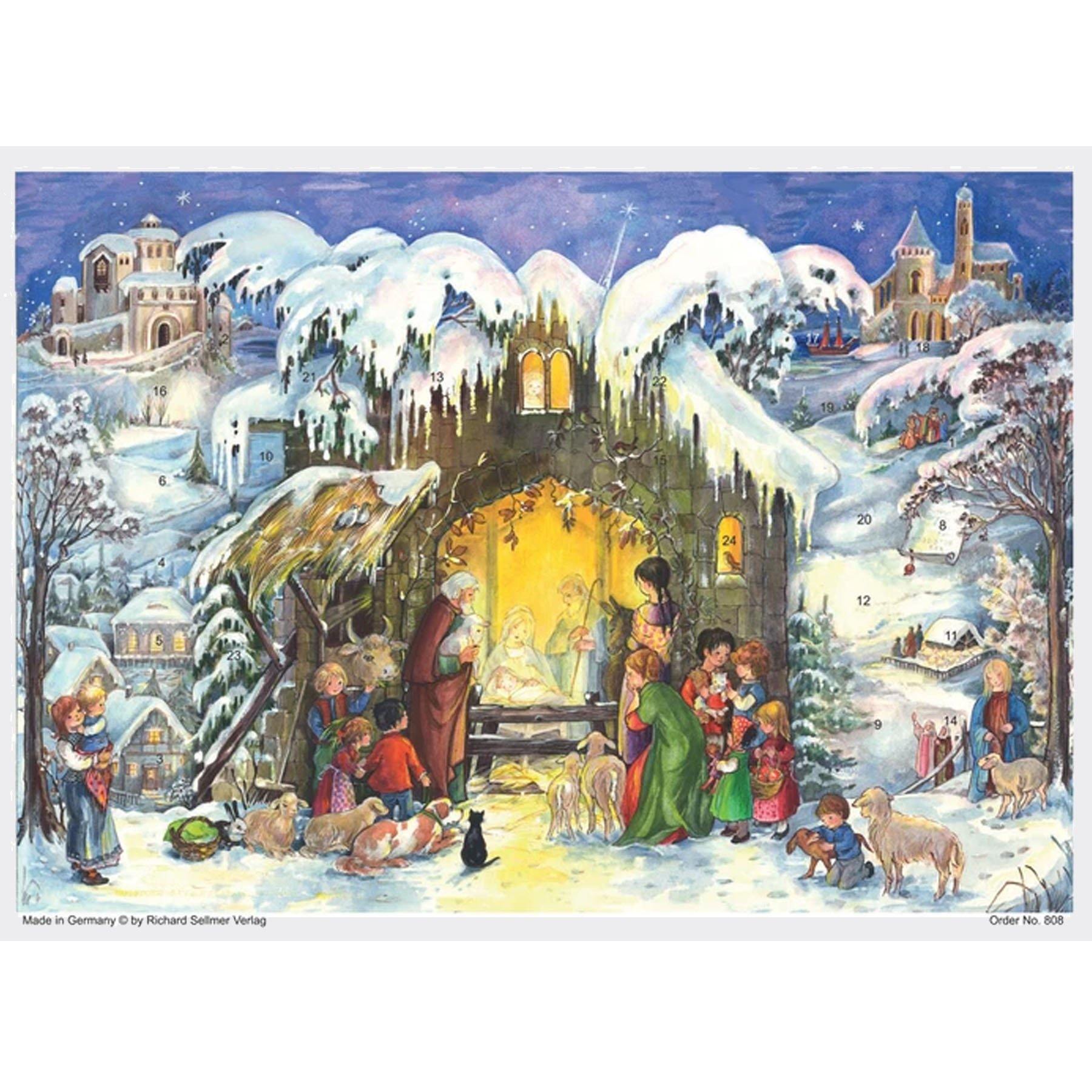 sellmer-verlag-adventskalender-a4-jesus-ist-geboren-krippe-mit-glimmer image 1