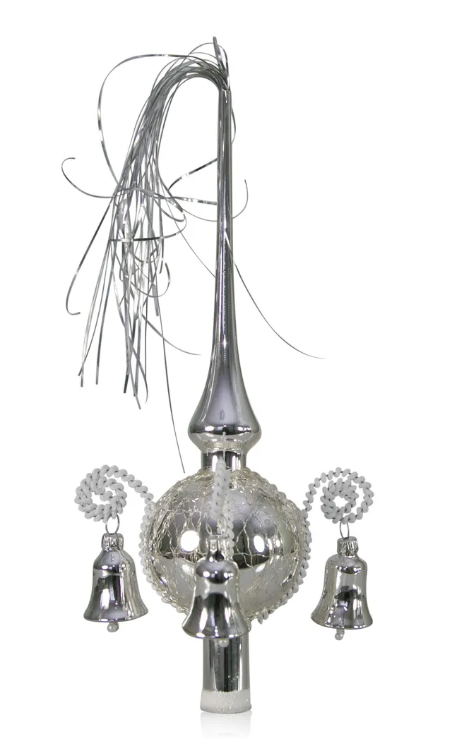 lauschaer-glas-weihnachtsbaumspitze-mit-gl-ckchen-silber-umsponnen-l-ca-28-cm image 1