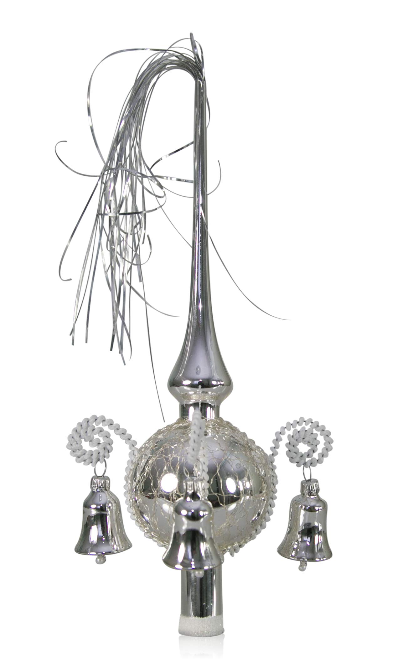 lauschaer-glas-weihnachtsbaumspitze-mit-gl-ckchen-silber-umsponnen-l-ca-28-cm image 1