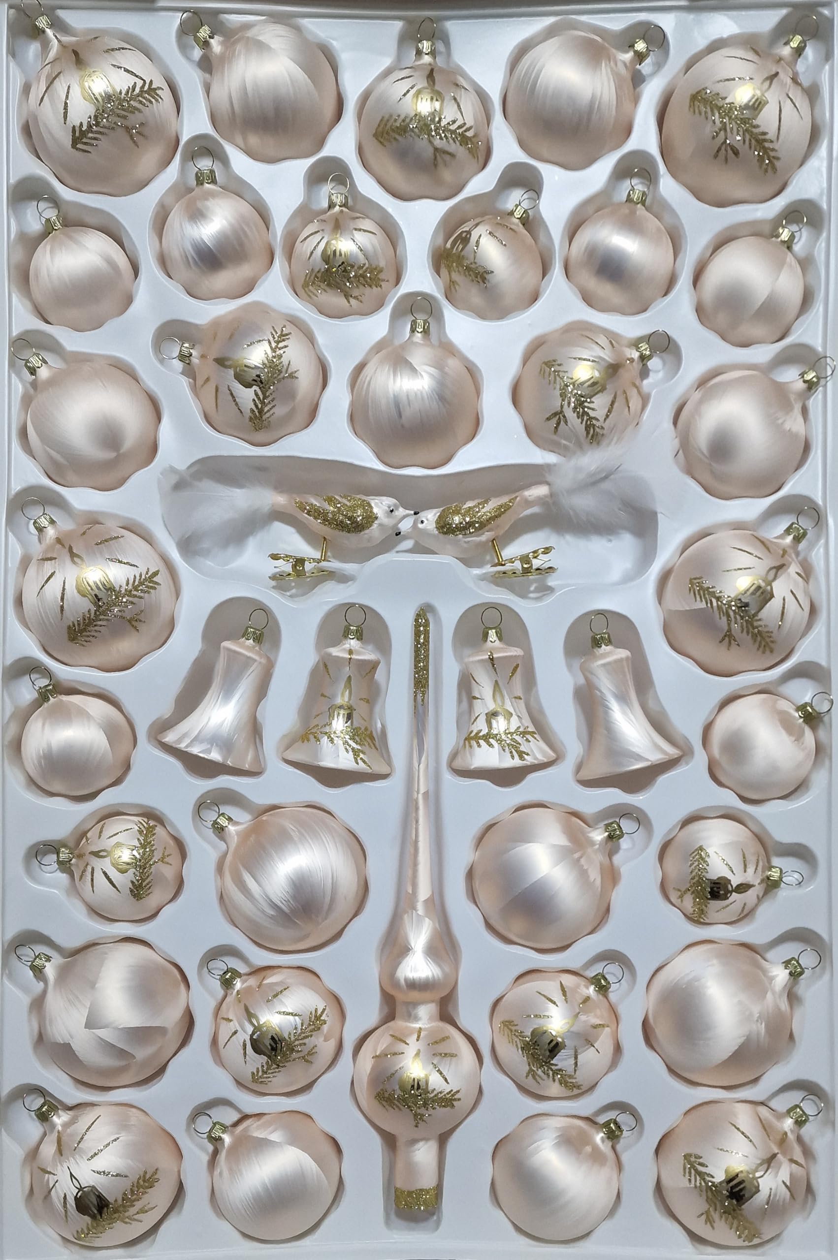 lauschaer-glas-christbaumschmuck-sortiment-champagner-eislack-39-teile-mit-glock image 1