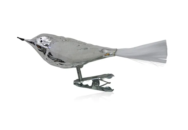 lauschaer-glas-christbaumschmuck-vogel-mit-glasschwanz-silber-glanz-mundgeblasen image 1