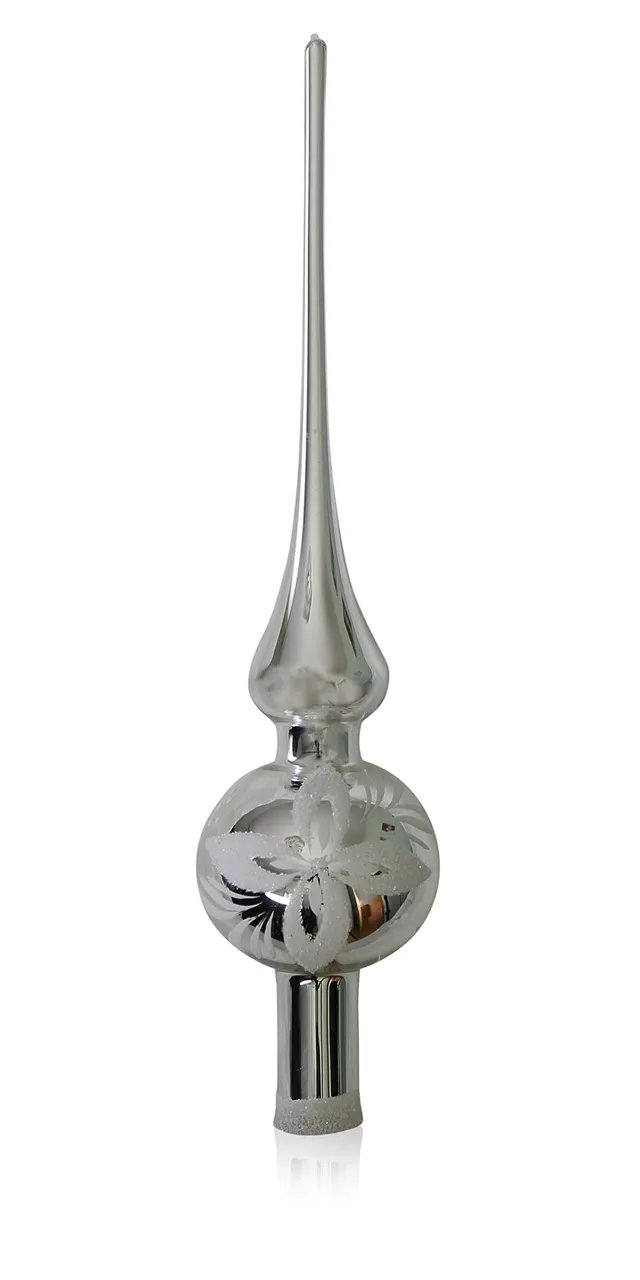 lauschaer-glas-christbaumschmuck-spitze-silber-mit-wei-en-blumen-d-6cm image 1