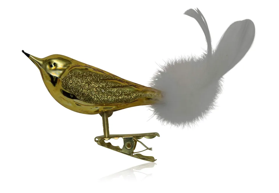 lauschaer-glas-vogel-mit-federschwanz-gold-glanz-mundgeblasen-handdekoriert image 1