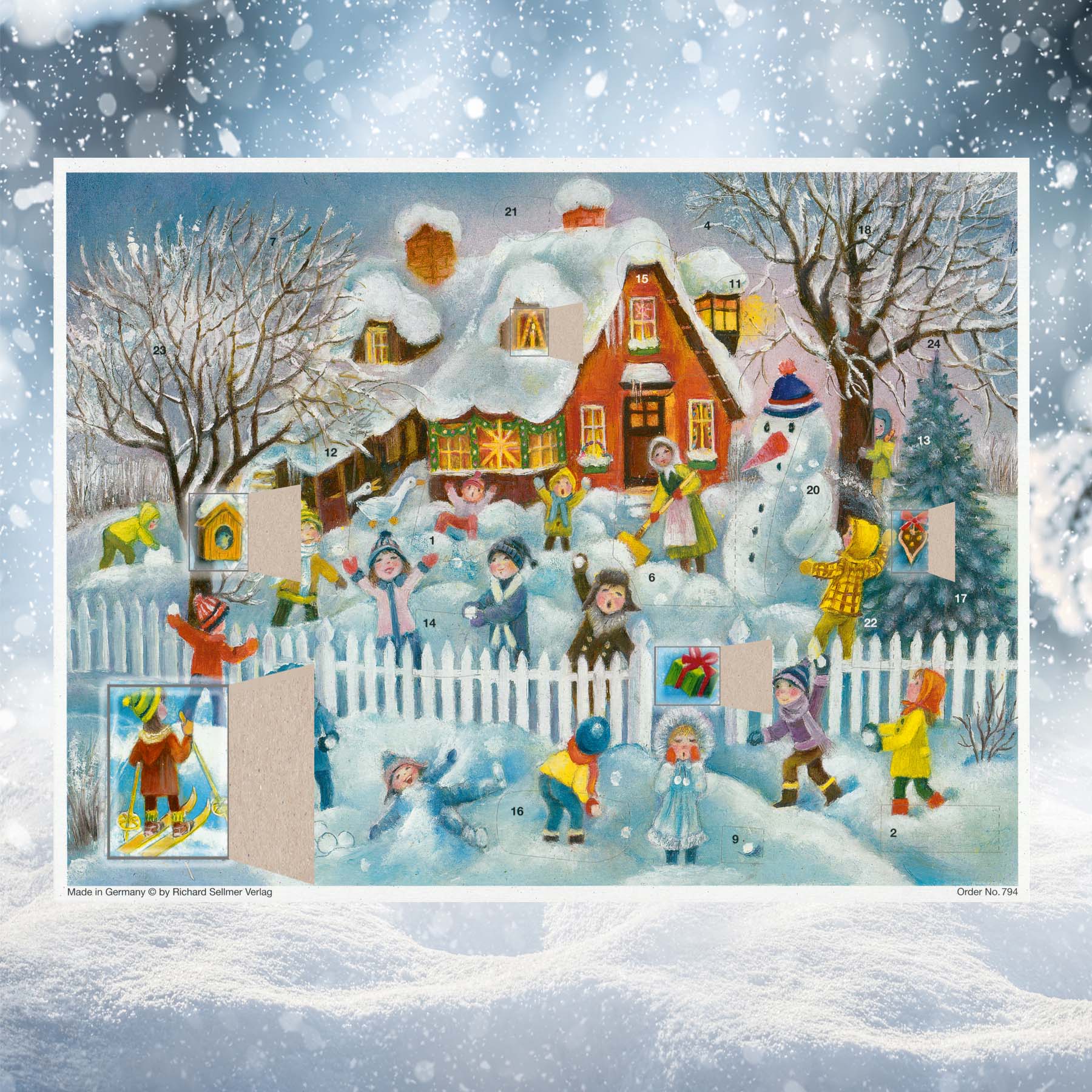 sellmer-verlag-adventskalender-schneeballschlacht-vor-dem-haus-gro-format image 2
