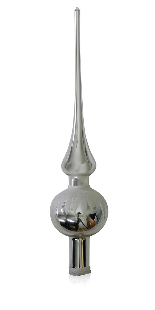 lauschaer-glas-christbaumspitze-silber-mit-schneedachdekor-6-cm-mundgeblasen image 1