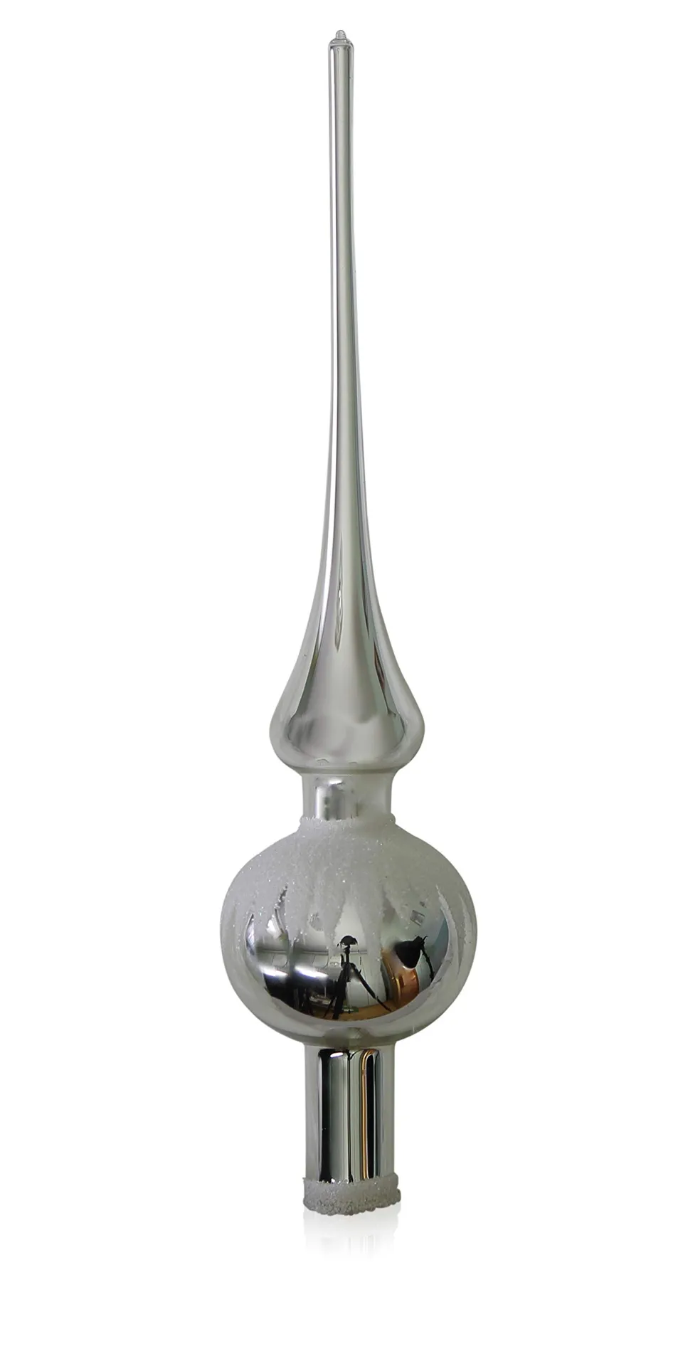 lauschaer-glas-christbaumspitze-silber-mit-schneedachdekor-6-cm-mundgeblasen image 1