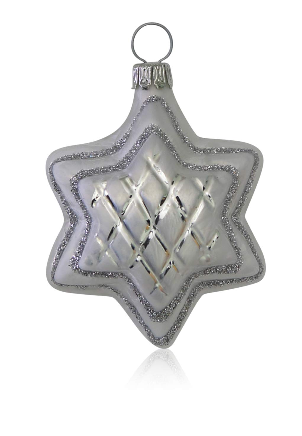 lauschaer-glas-christbaumschmuck-sterne-eislack-wei-mit-dekor-4-st-ck image 1