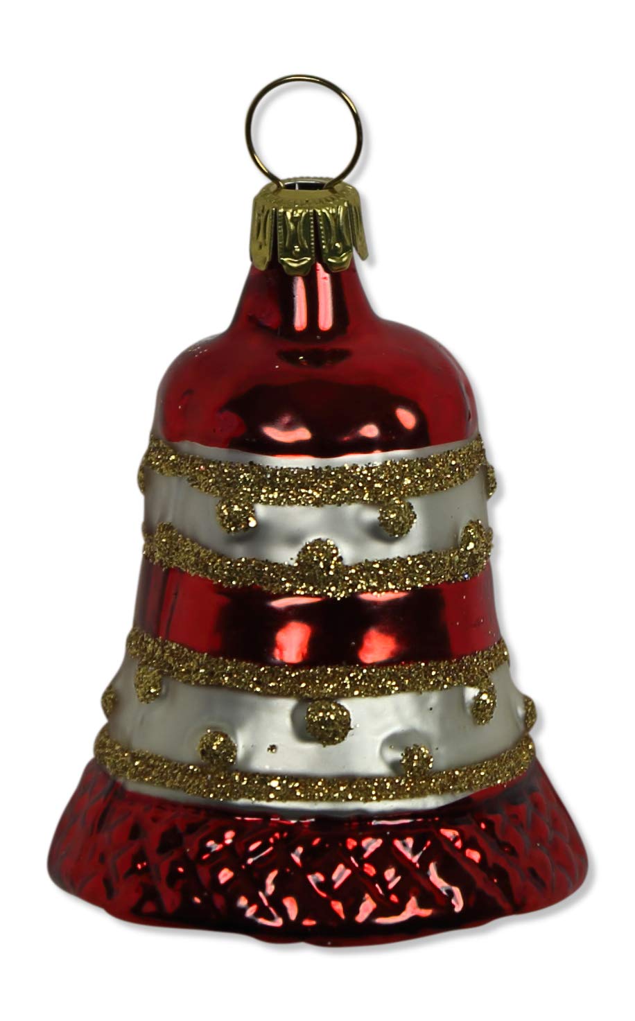lauschaer-glas-christbaumschmuck-kleine-glocke-wei-matt-rot-mundgeblasener-baums image 1