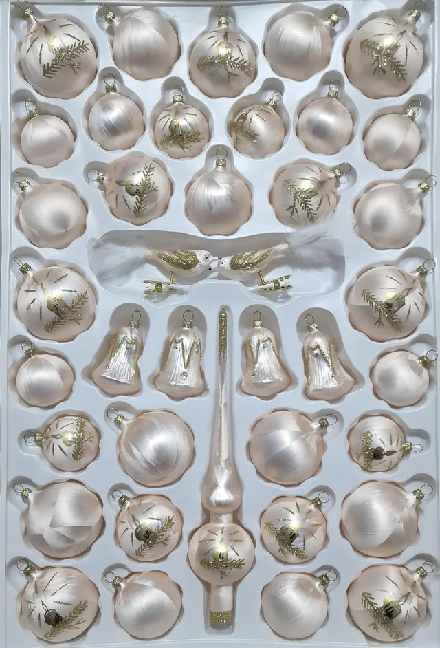 lauschaer-glas-christbaumschmuck-sortiment-39-teilig-formglocken-eislack-champag image 1