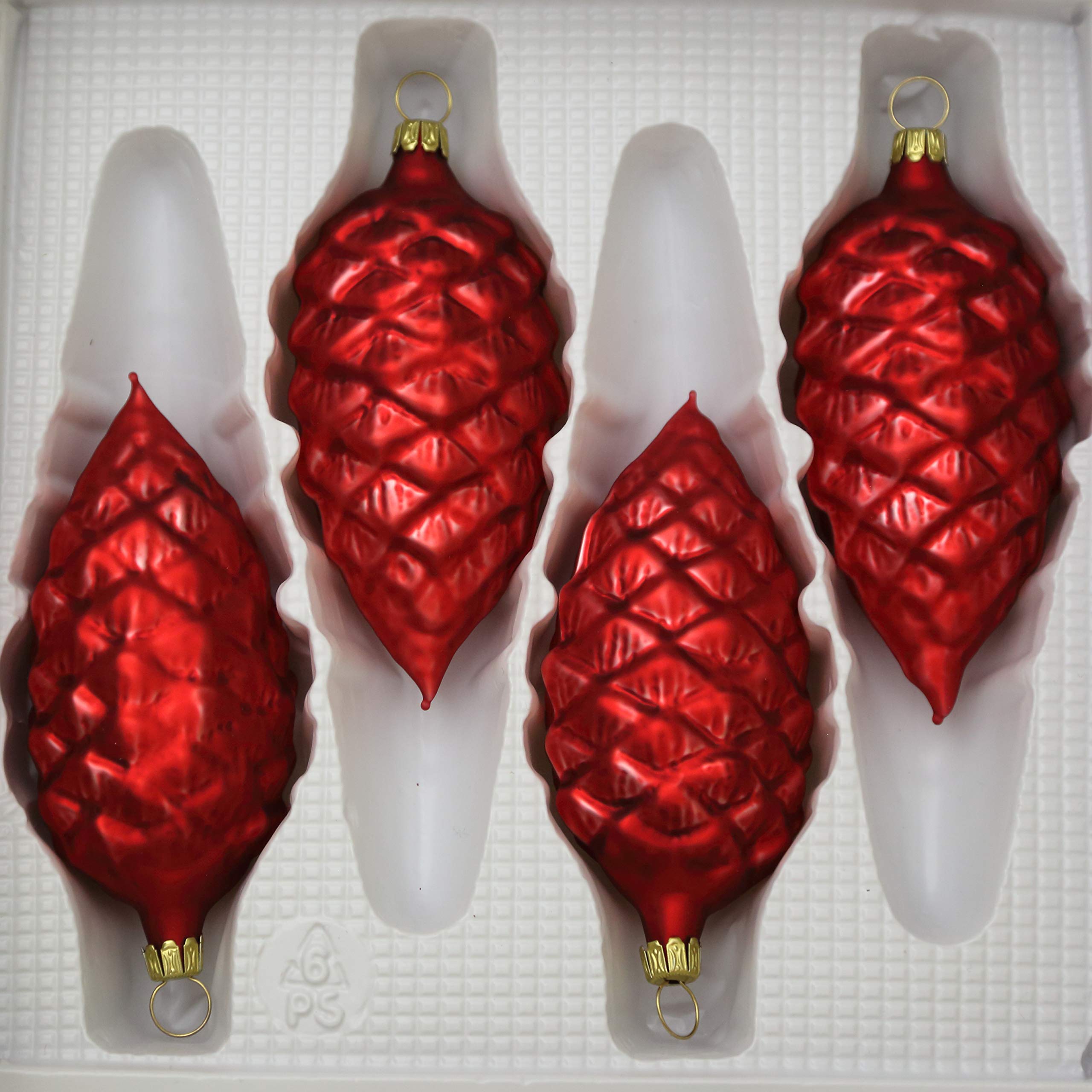 lauschaer-glas-tannenzapfen-rot-matt-4-st-ck-christbaumschmuck image 2