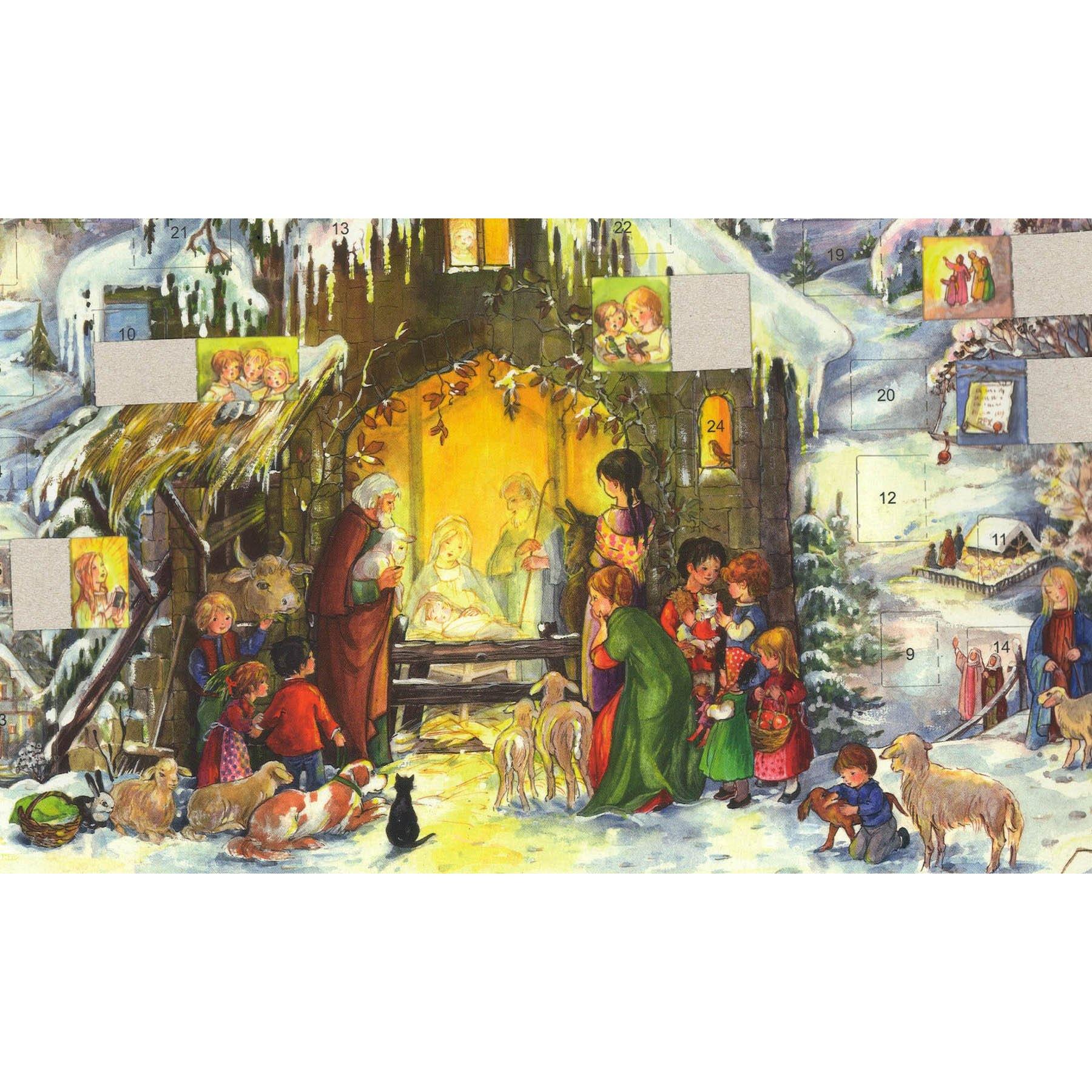 sellmer-verlag-adventskalender-a4-jesus-ist-geboren-krippe-mit-glimmer image 3