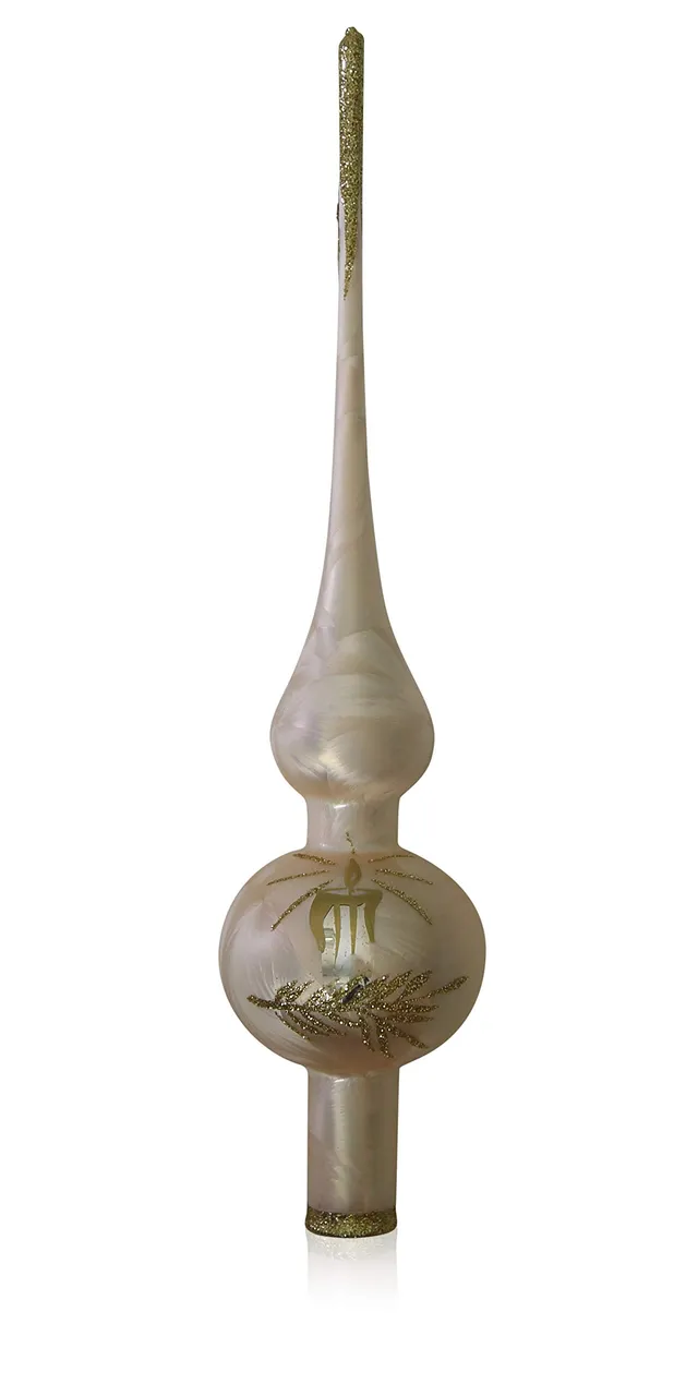 lauschaer-glas-christbaumspitze-6cm-eislack-champagner-mit-kerze image 1