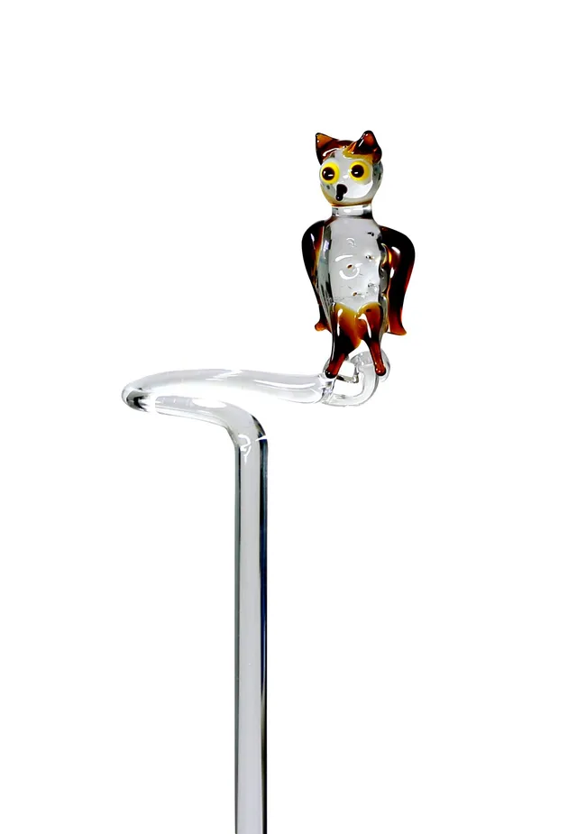 lauschaer-glas-orchideenstab-mit-eule-blumenhalter-handgeformt-45-cm image 1