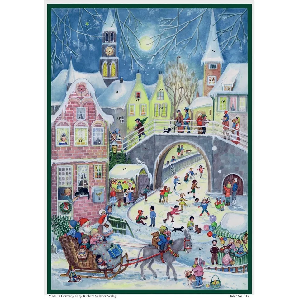 sellmer-verlag-adventskalender-a4-buntes-treiben-an-der-br-cke-papier-adventskal image 1