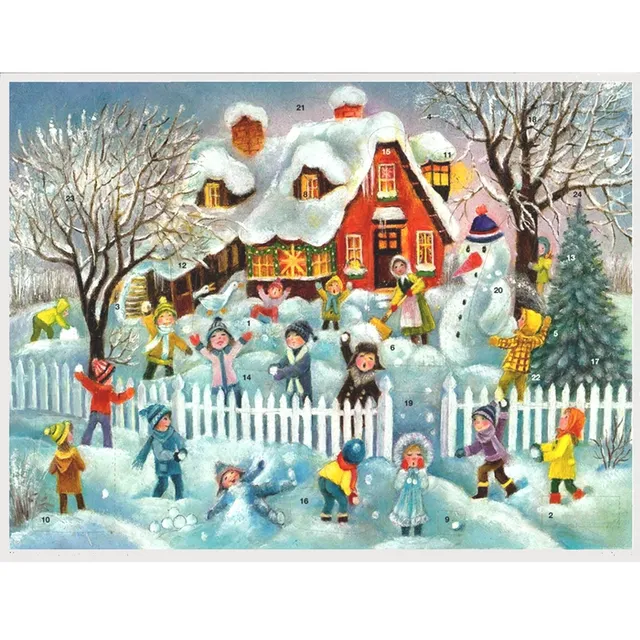 sellmer-verlag-adventskalender-schneeballschlacht-vor-dem-haus-gro-format image 1