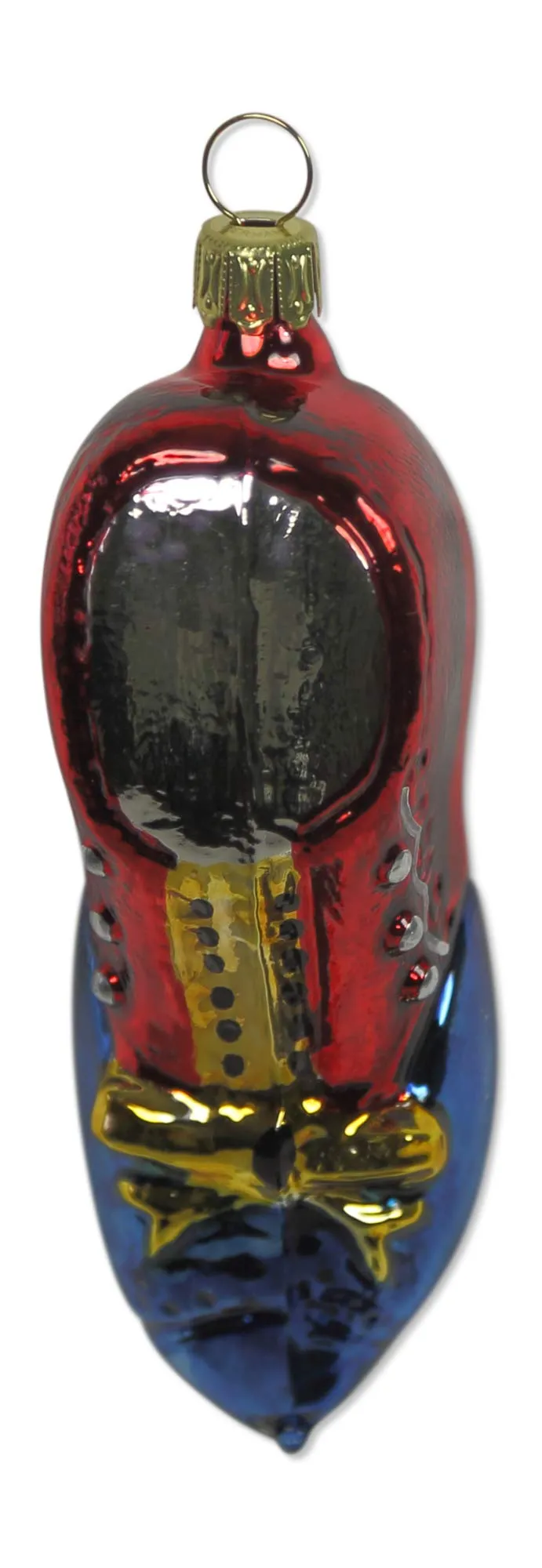 lauschaer-glas-christbaumschmuck-schuh-rot-blau-mundgeblasen-handdekoriert image 1