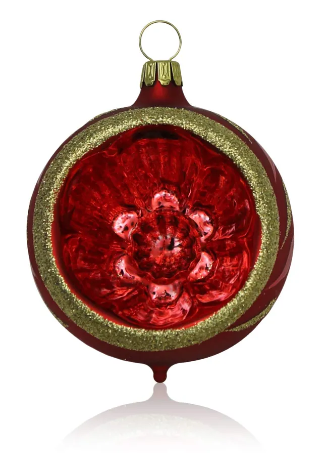 lauschaer-glas-christbaumkugeln-rot-matt-mit-dekor-4-st-ck-d-6-cm image 1