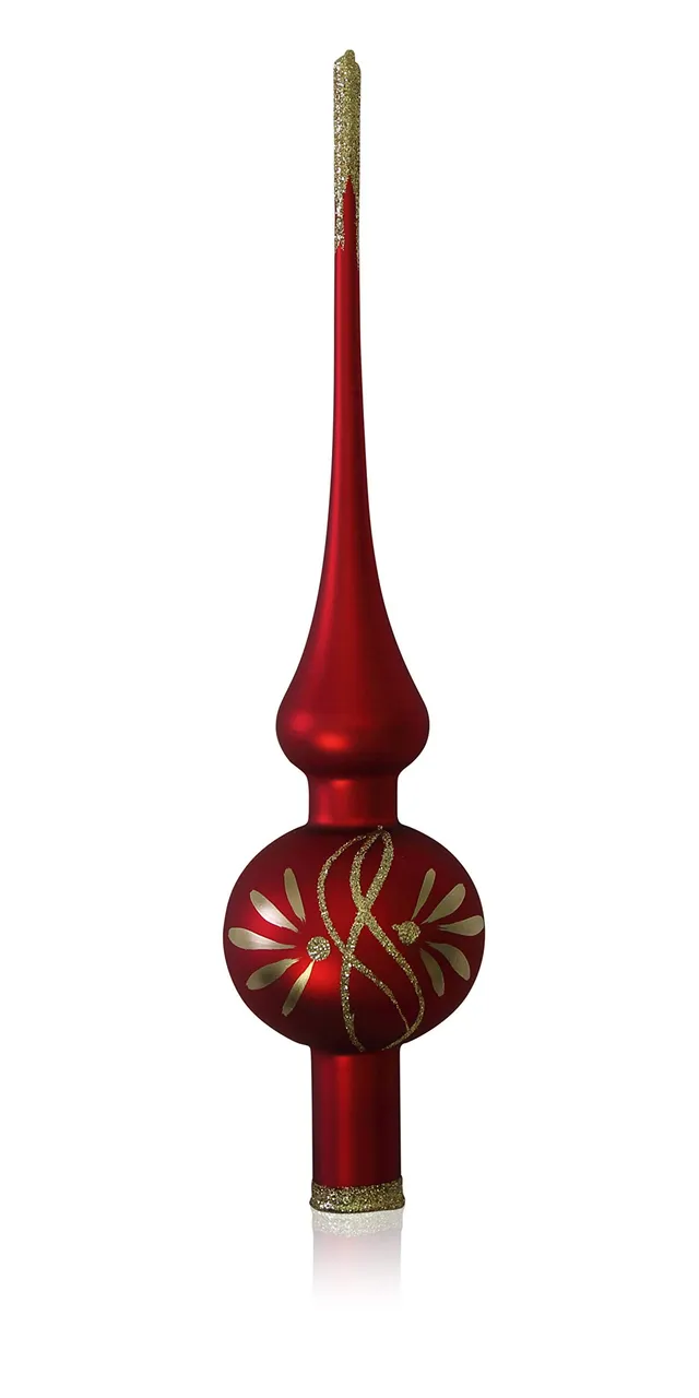 lauschaer-glas-christbaumschmuck-spitze-rot-matt-mit-ranken-6-cm image 1