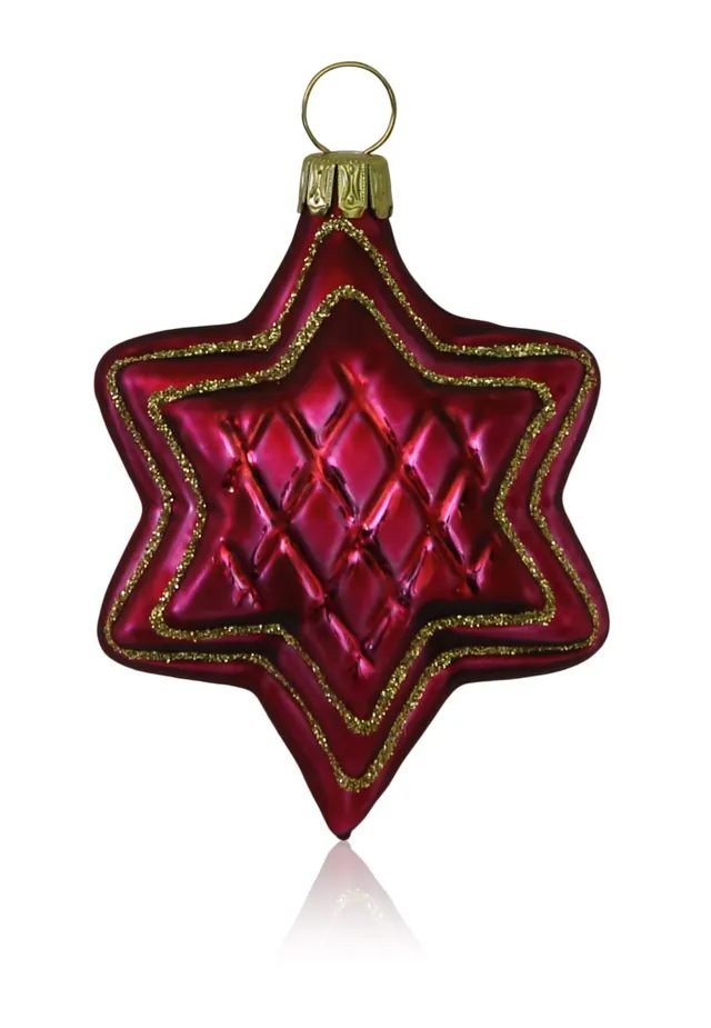 lauschaer-glas-sterne-dunkelrot-matt-mit-dekor-4-st-ck-christbaumschmuck image 1