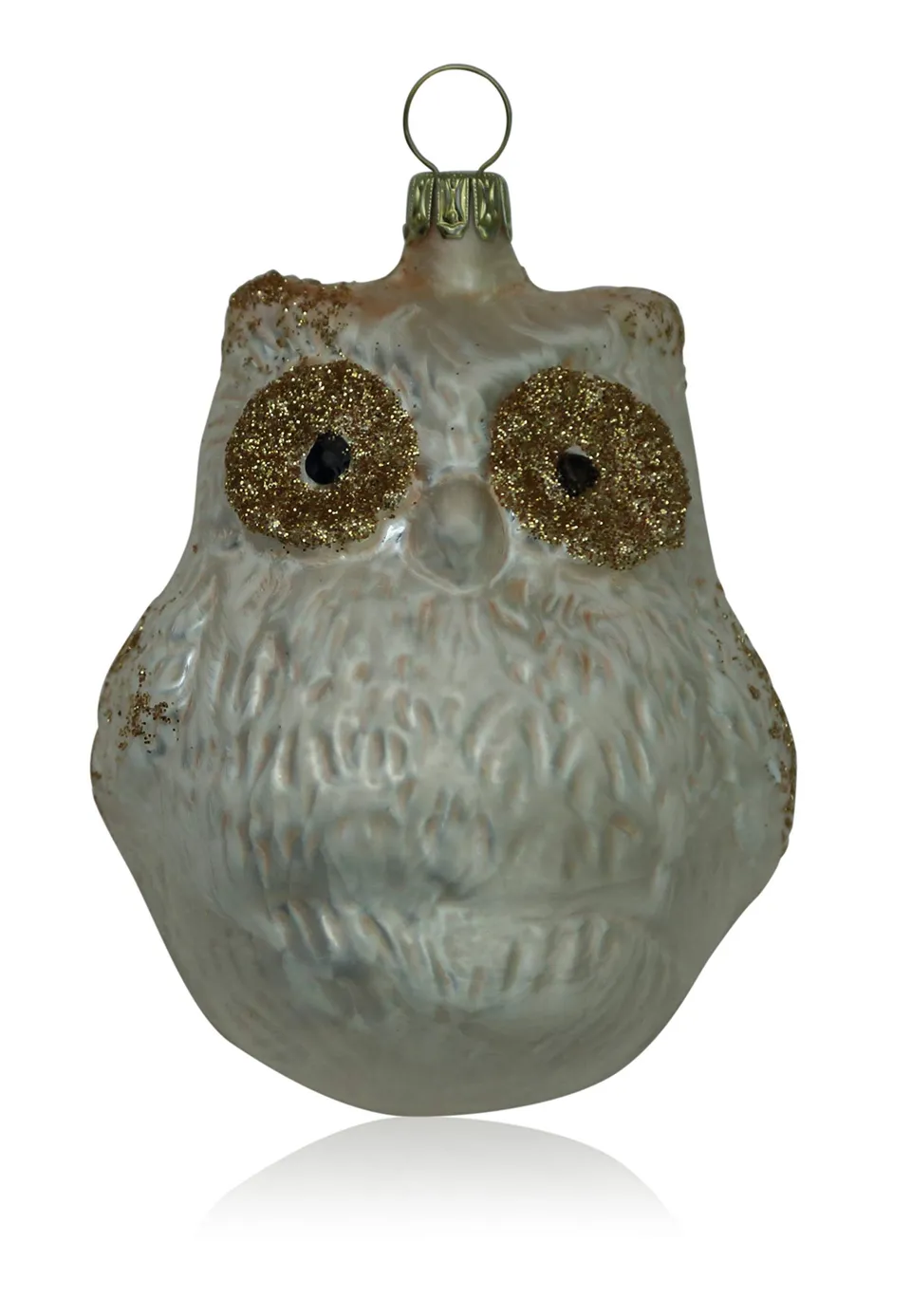 lauschaer-glas-gro-e-eule-eislack-champagner-christbaumschmuck-mundgeblasen image 1