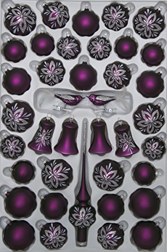 lauschaer-glas-christbaumschmuck-sortiment-glocken-lila-matt-blumendekor-39-teil image 8