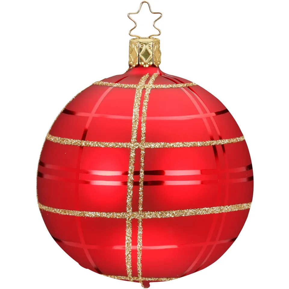 inge-glas-klassisches-karo-christbaumkugel-glas-10-cm-rot image 1