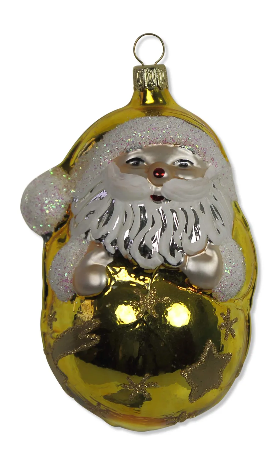 lauschaer-glas-gro-er-weihnachtsmann-auf-kugel-gold-christbaumschmuck image 1
