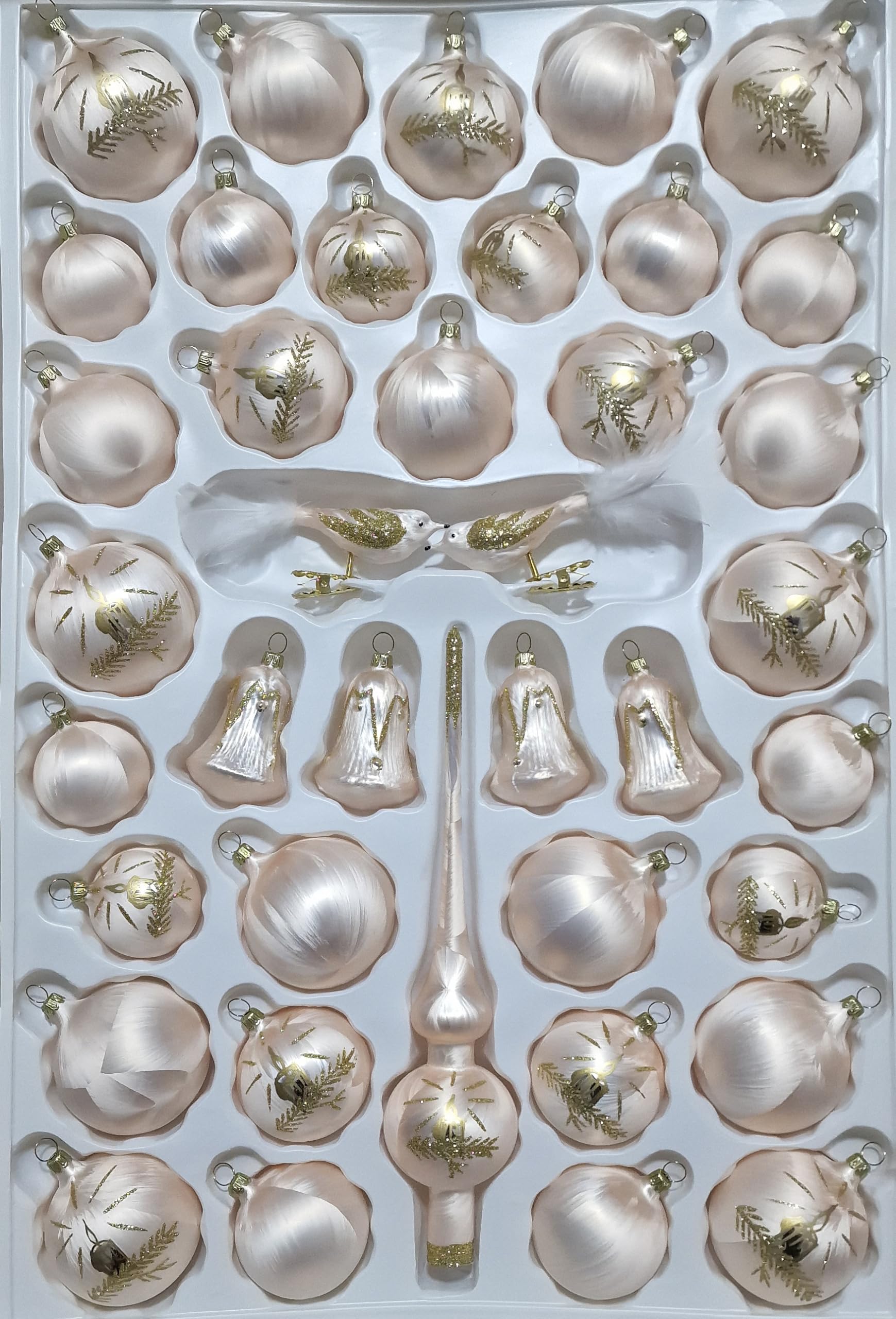 lauschaer-glas-christbaumschmuck-sortiment-39-teilig-formglocken-eislack-champag image 1