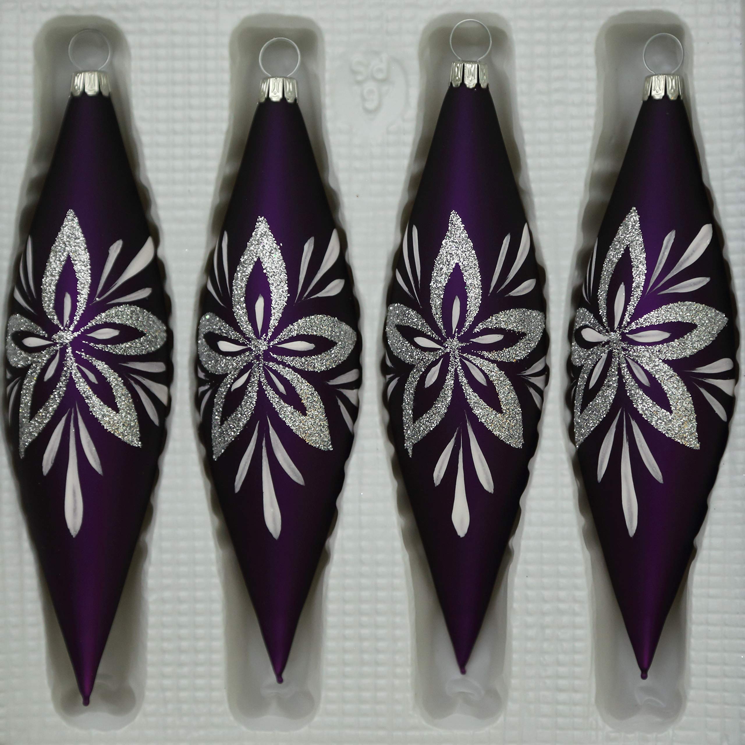 lauschaer-glas-christbaumschmuck-oliven-lila-matt-mit-blumendekor-4-st-ck image 2
