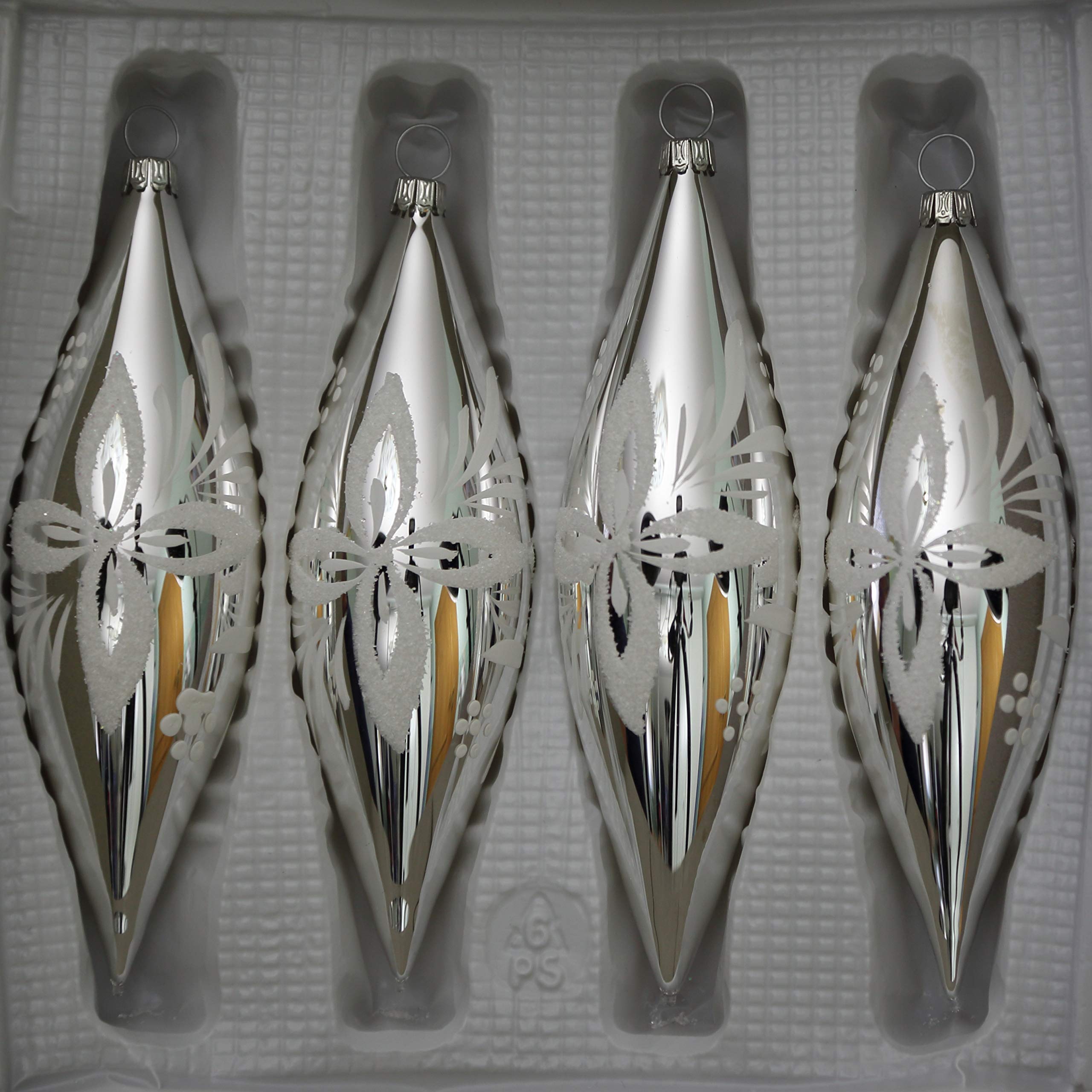 lauschaer-glas-oliven-silber-mit-wei-en-blumen-4-st-ck-christbaumschmuck-handdek image 2