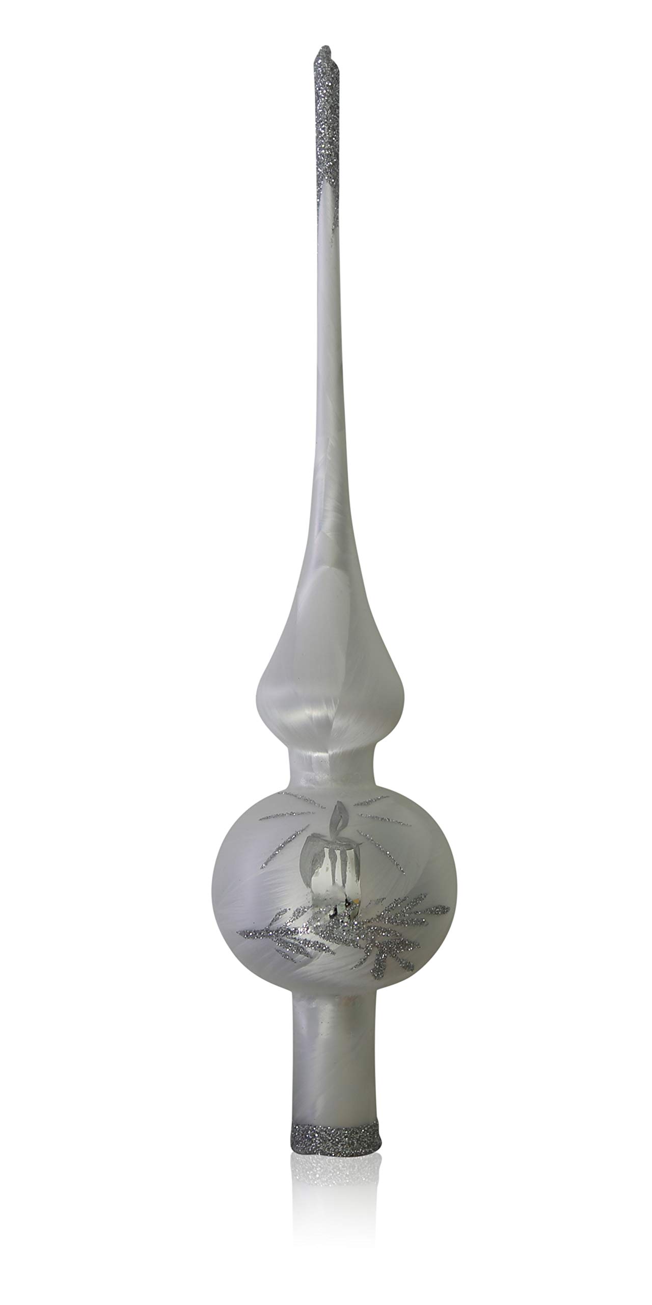 lauschaer-glas-christbaumschmuck-spitze-eislack-wei-mit-kerze-6-cm-mundgeblasen- image 1
