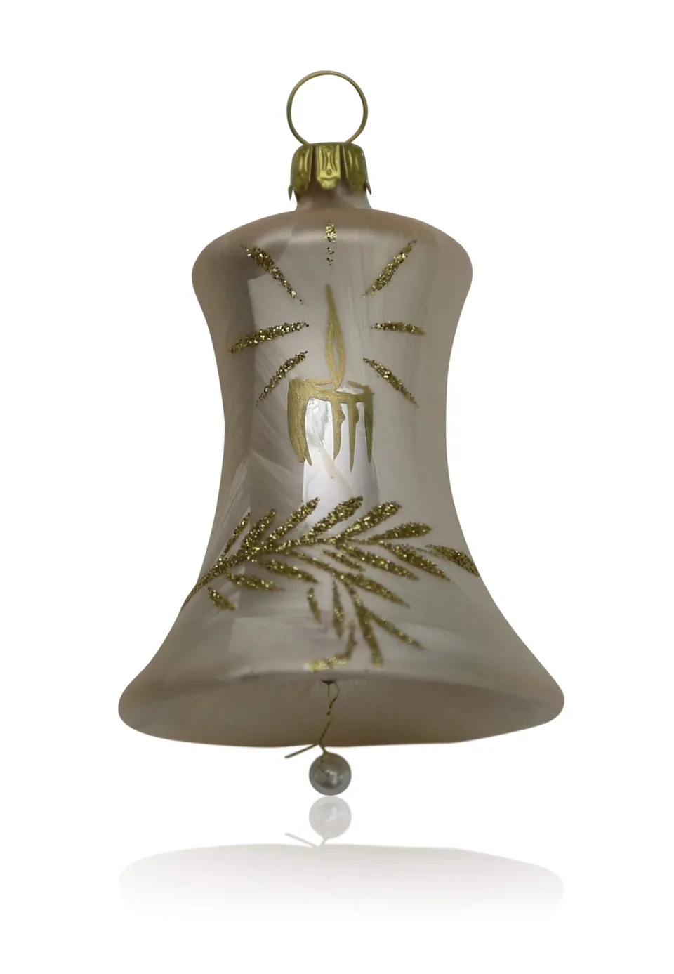 lauschaer-glas-christbaumschmuck-glocken-klein-eislack-champagner-mit-kerze-3-st image 1