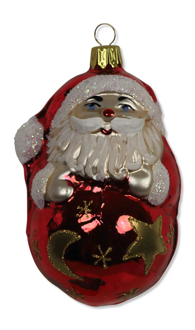 lauschaer-glas-christbaumschmuck-gro-er-weihnachtsmann-auf-kugel-rot-mundgeblase image 1