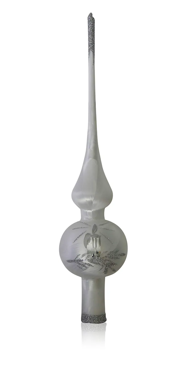 lauschaer-glas-christbaumschmuck-spitze-eislack-wei-mit-kerze-6-cm-mundgeblasen- image 1