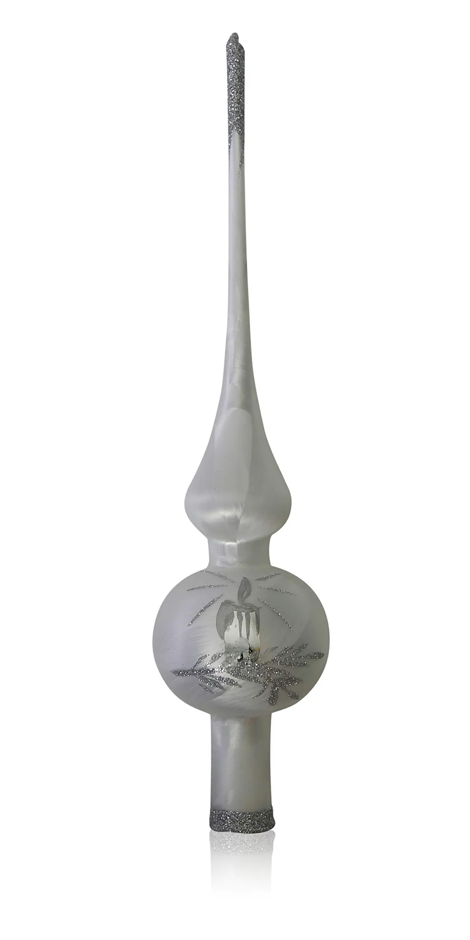 lauschaer-glas-christbaumschmuck-spitze-eislack-wei-mit-kerze-6-cm-mundgeblasen- image 1